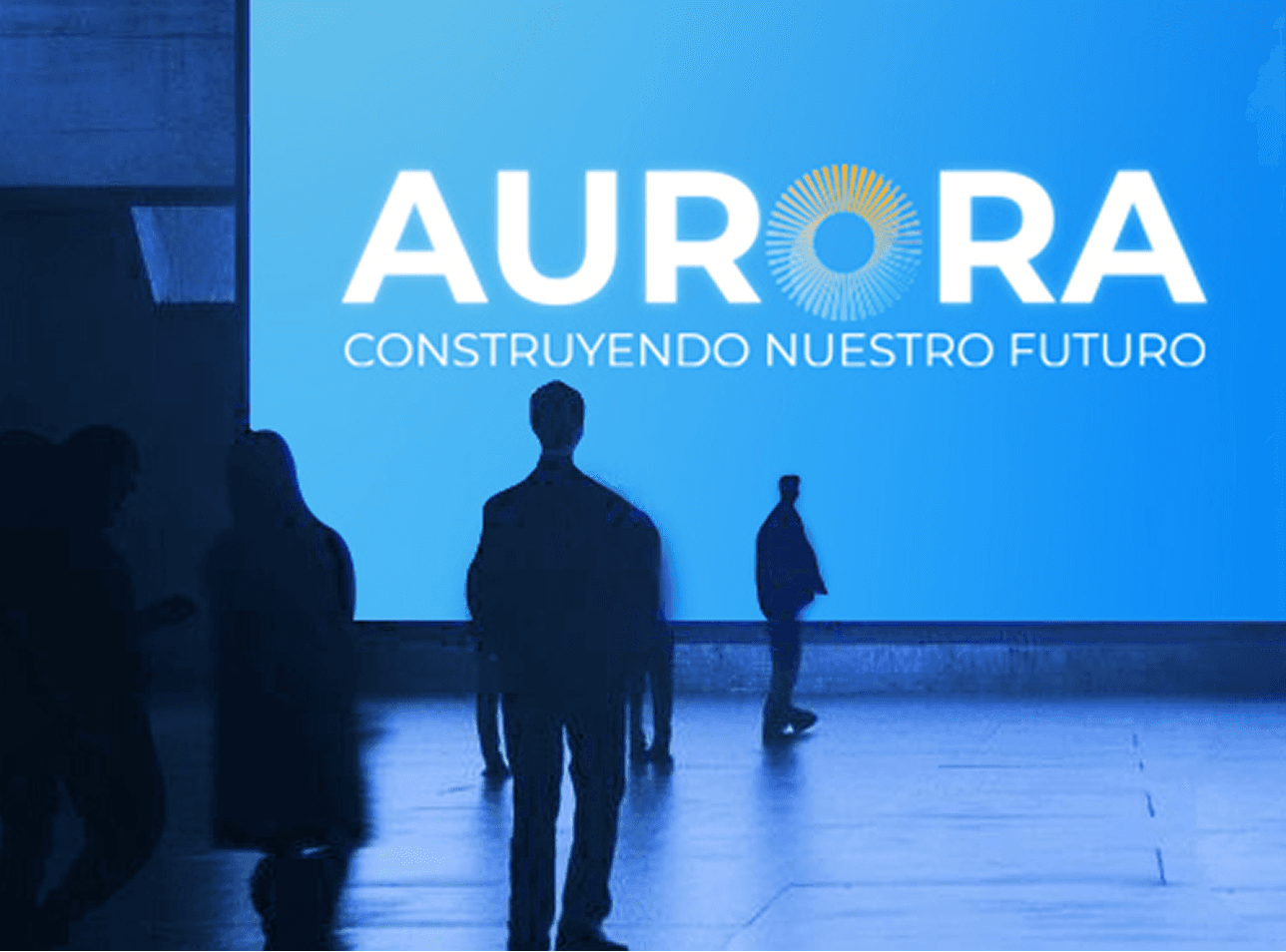 Liberty Aurora wordmark and campaign tagline on a blue digital display.