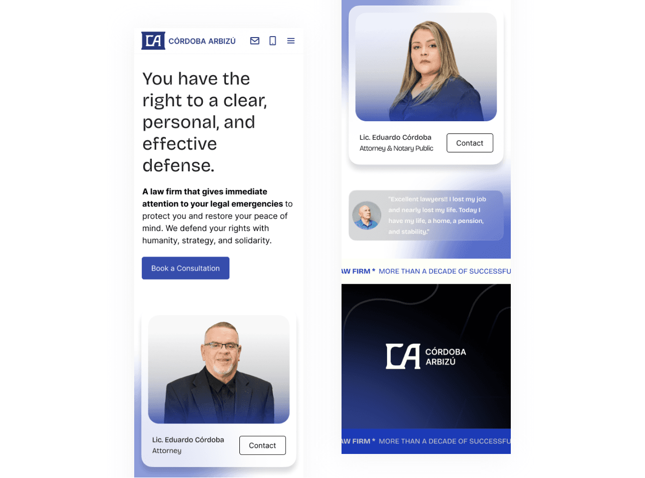 Mobile Screens of the website Cordoba Arbizu