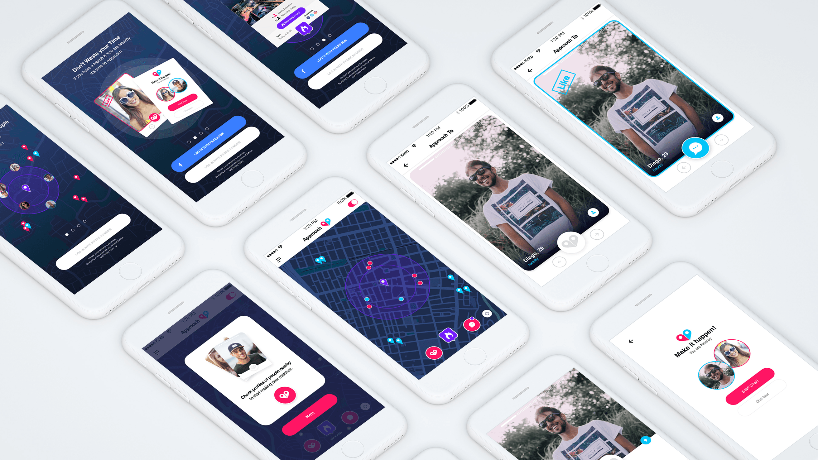 Mockup showcasing different screens from the app Approach