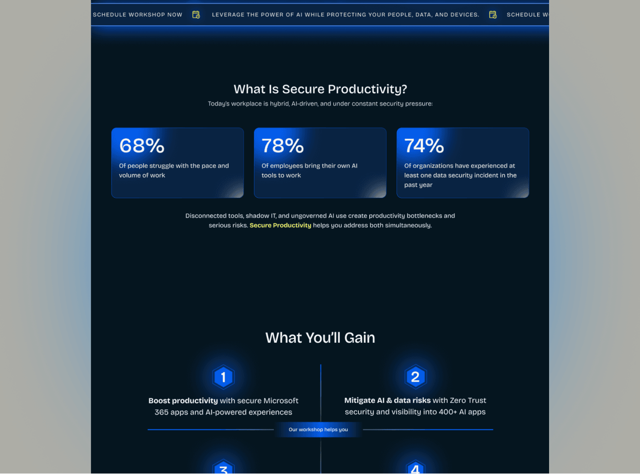 Mockup showing a Landing page of a MSFT Partner
