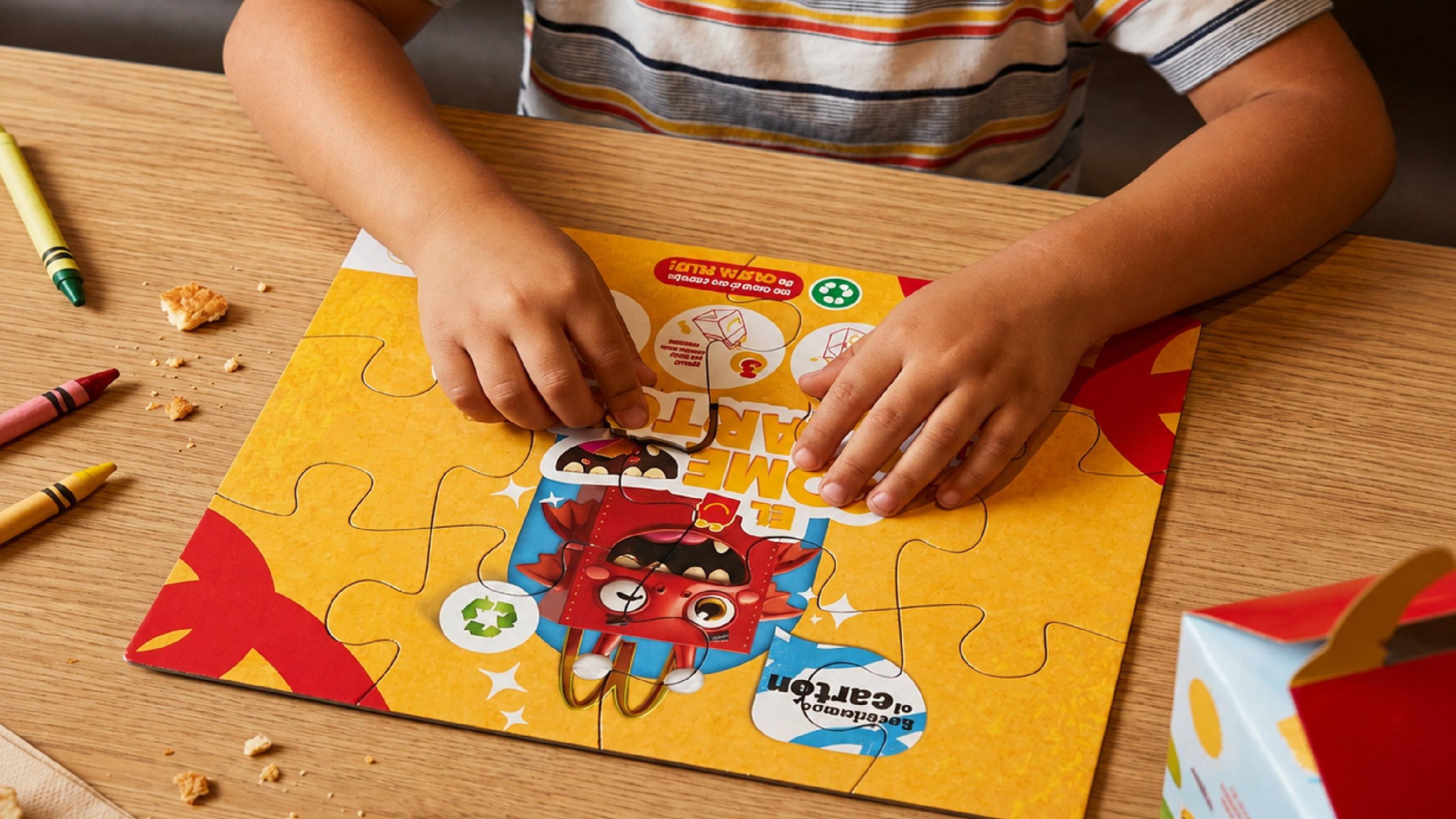 Child assembling an El Come Cartón puzzle