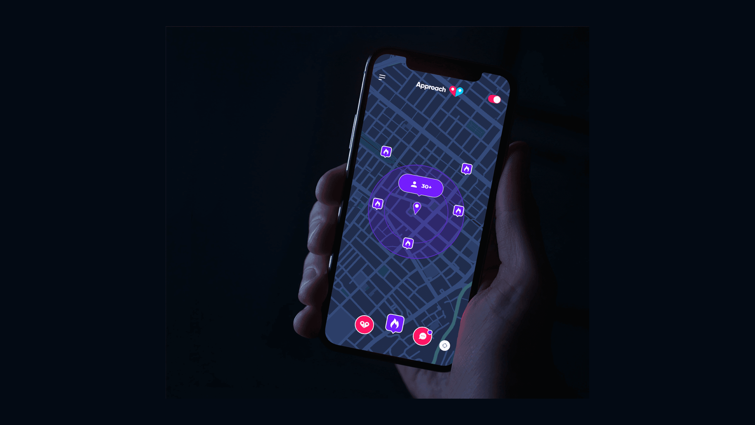 Hand holding a phone using the app approach