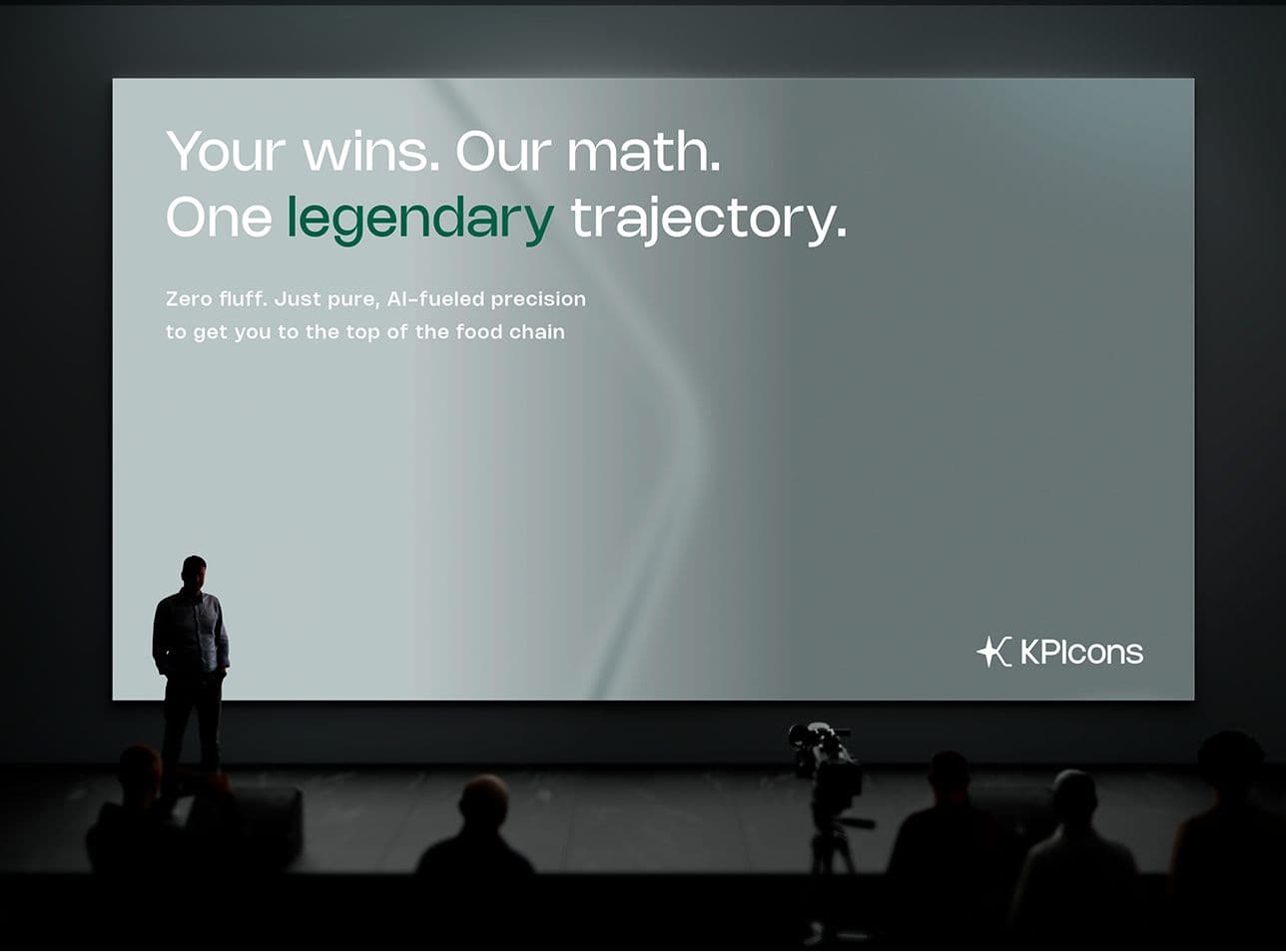 Mockup of a person doing a presentation of KPIcons to an auditorium