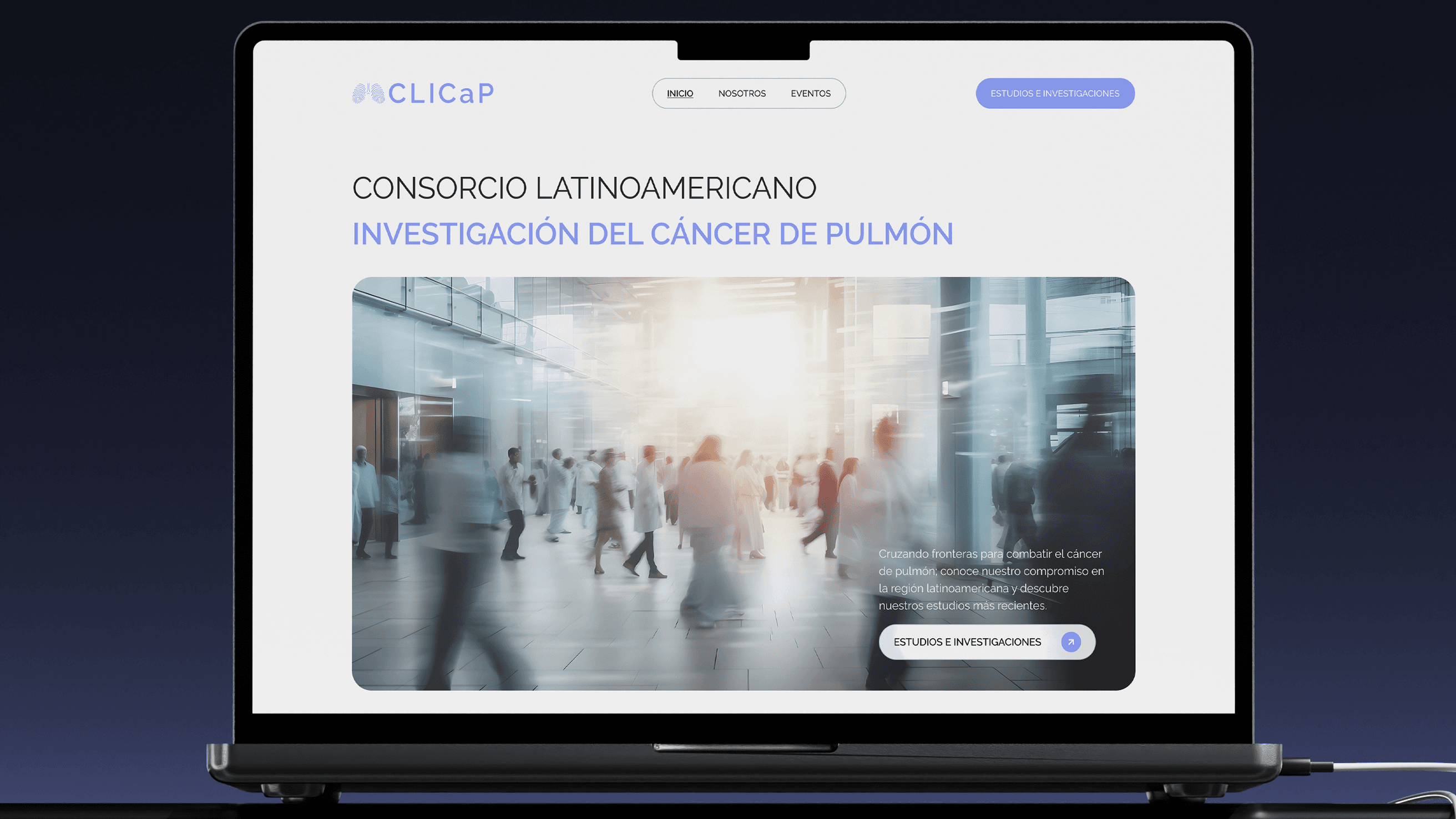 CLICaP homepage displayed on a laptop mockup