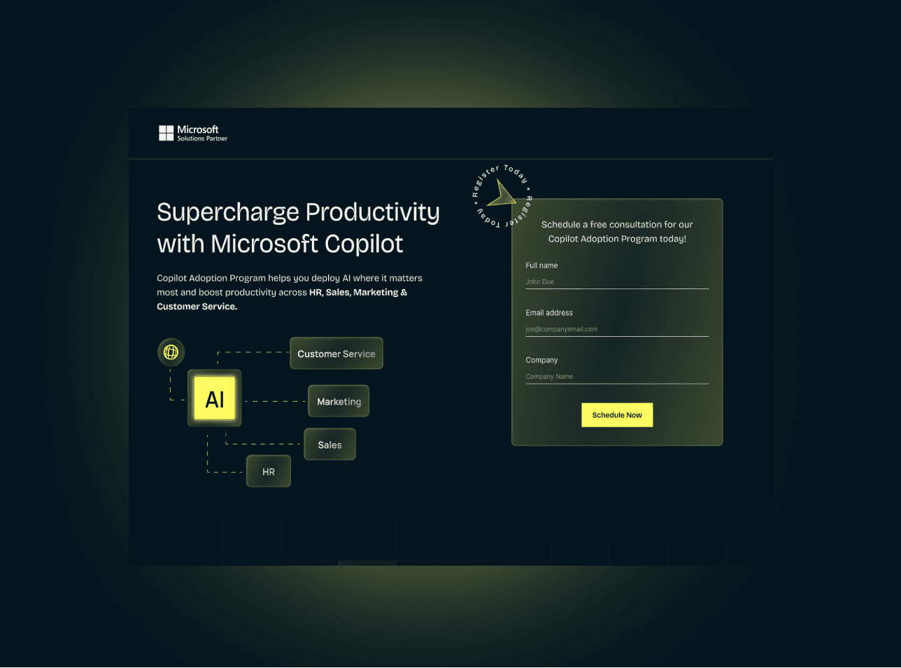Mockup showing a Landing page of a MSFT Partner