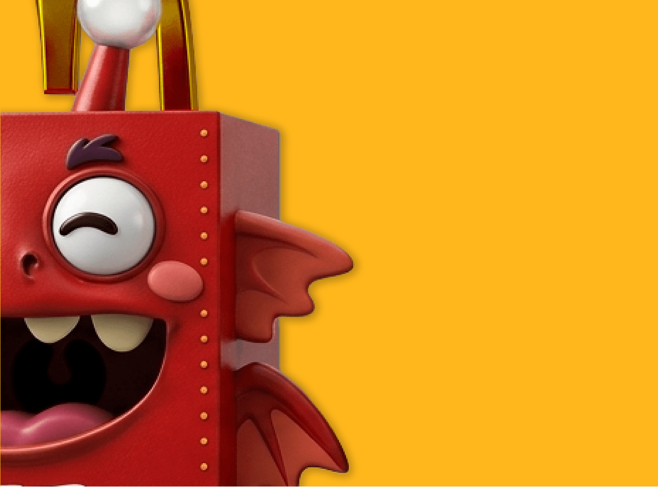Close-up of the mascot's face and wings