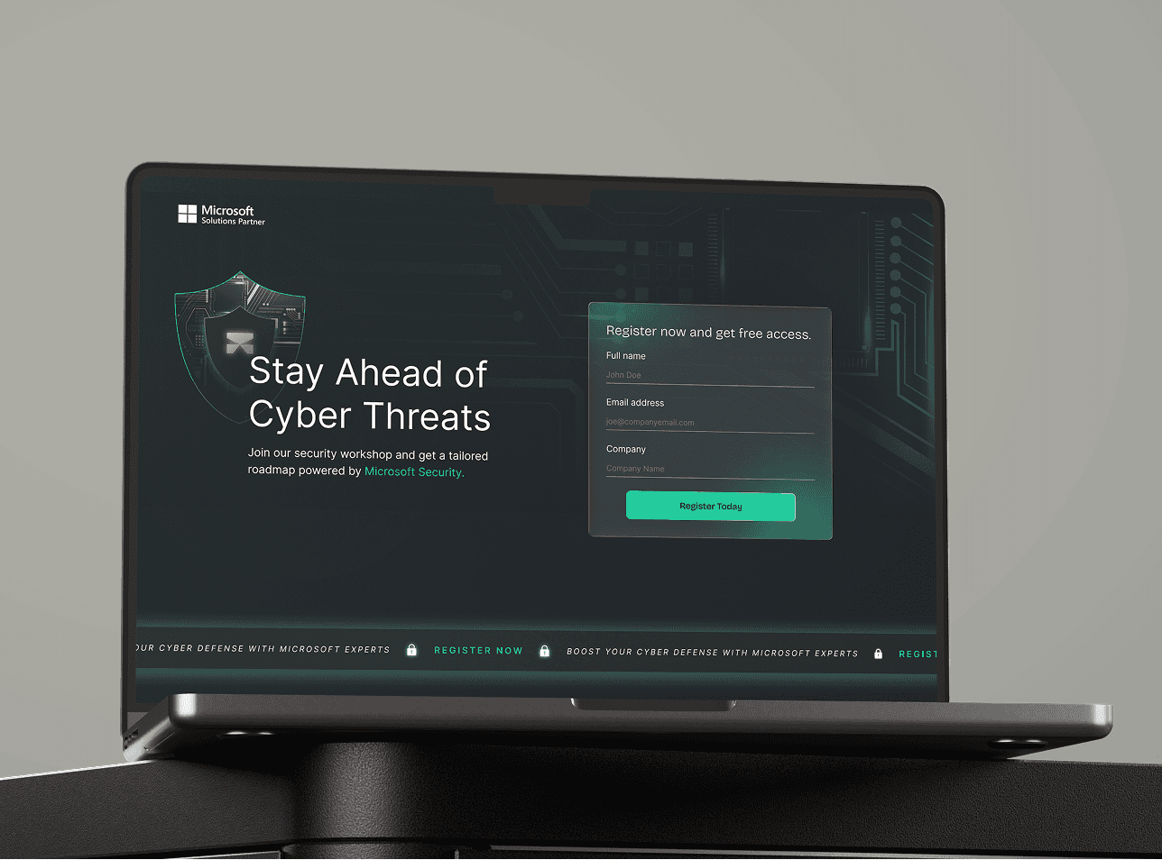 Mockup showing a Landing page of a MSFT Partner