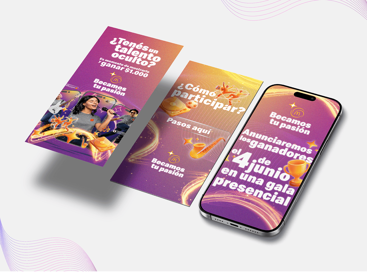 Becamos tu pasión social media campaign designs and mockups
