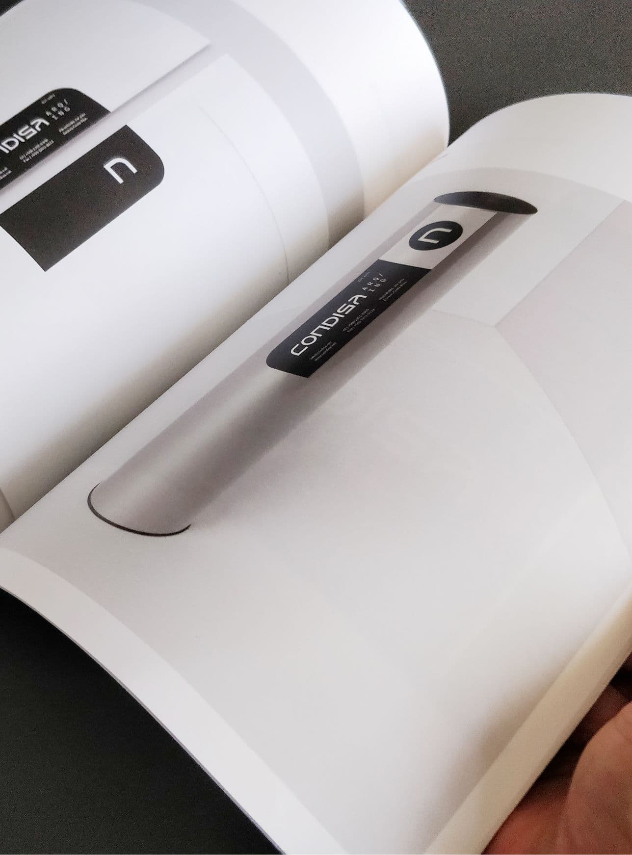 two hands holding the printable brand book, pages are showing mockups of the brand