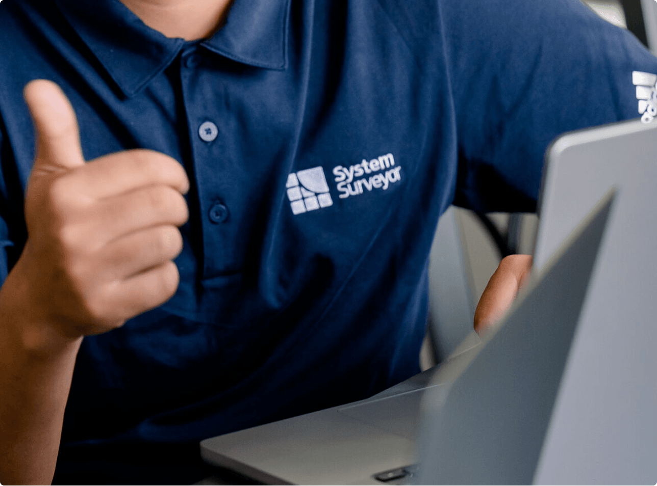 A system surveyor team member shirt with their logotype