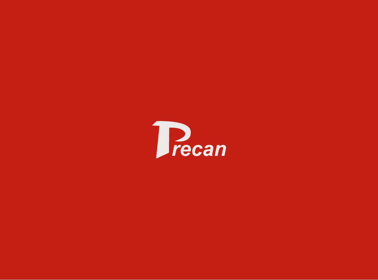 Precan logo in white on a red background