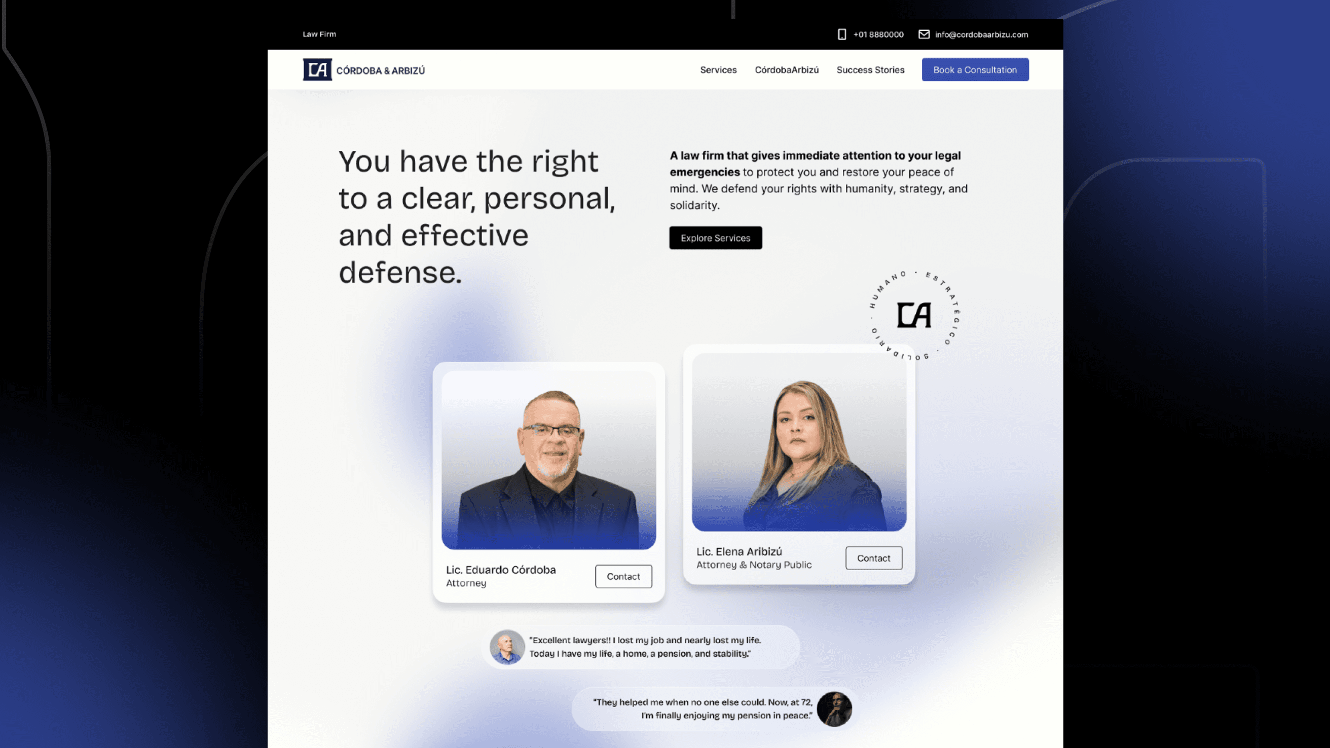 Homepage of the website Cordoba Arbizu