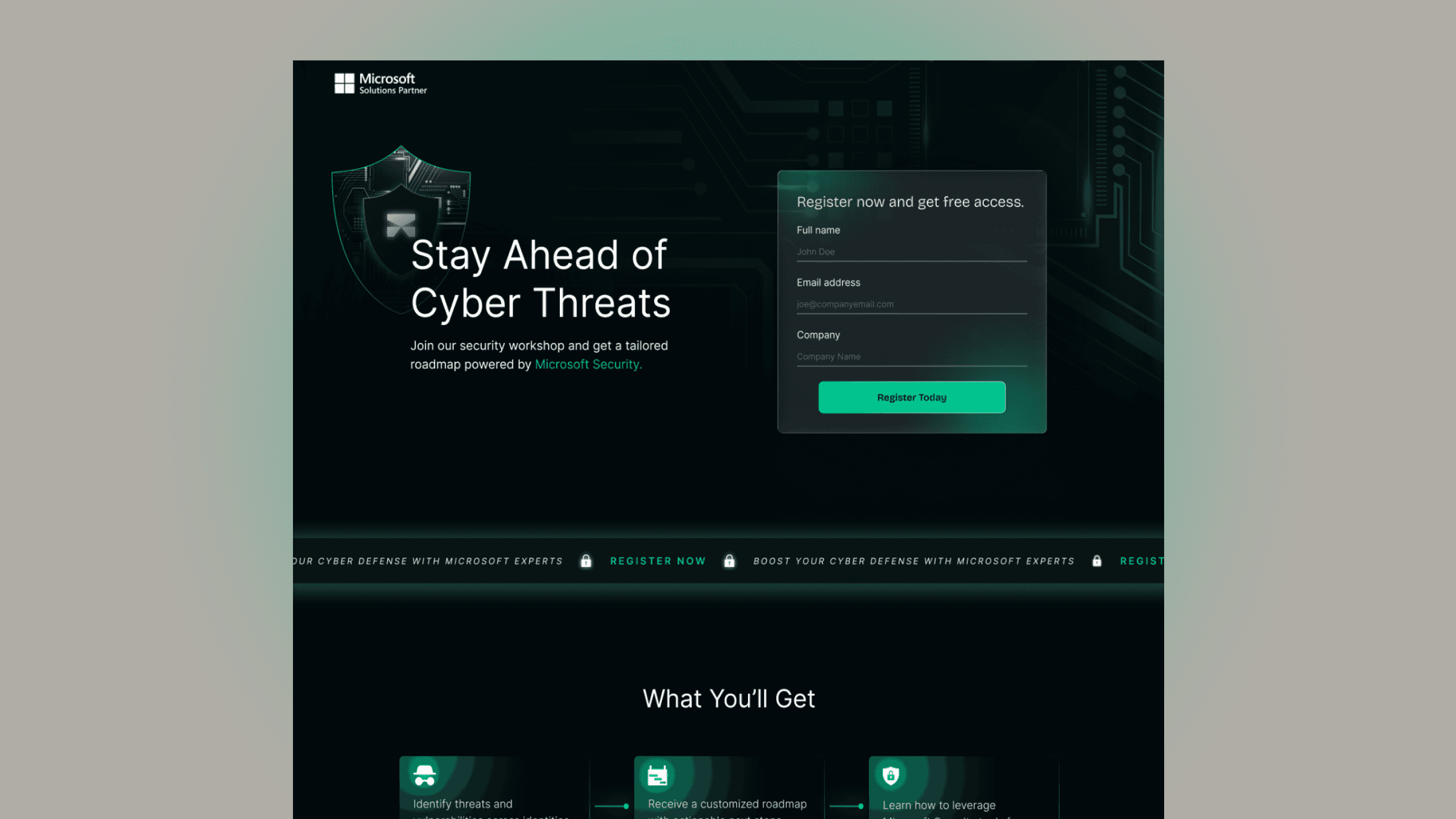 Mockup showing a Landing page of a MSFT Partner