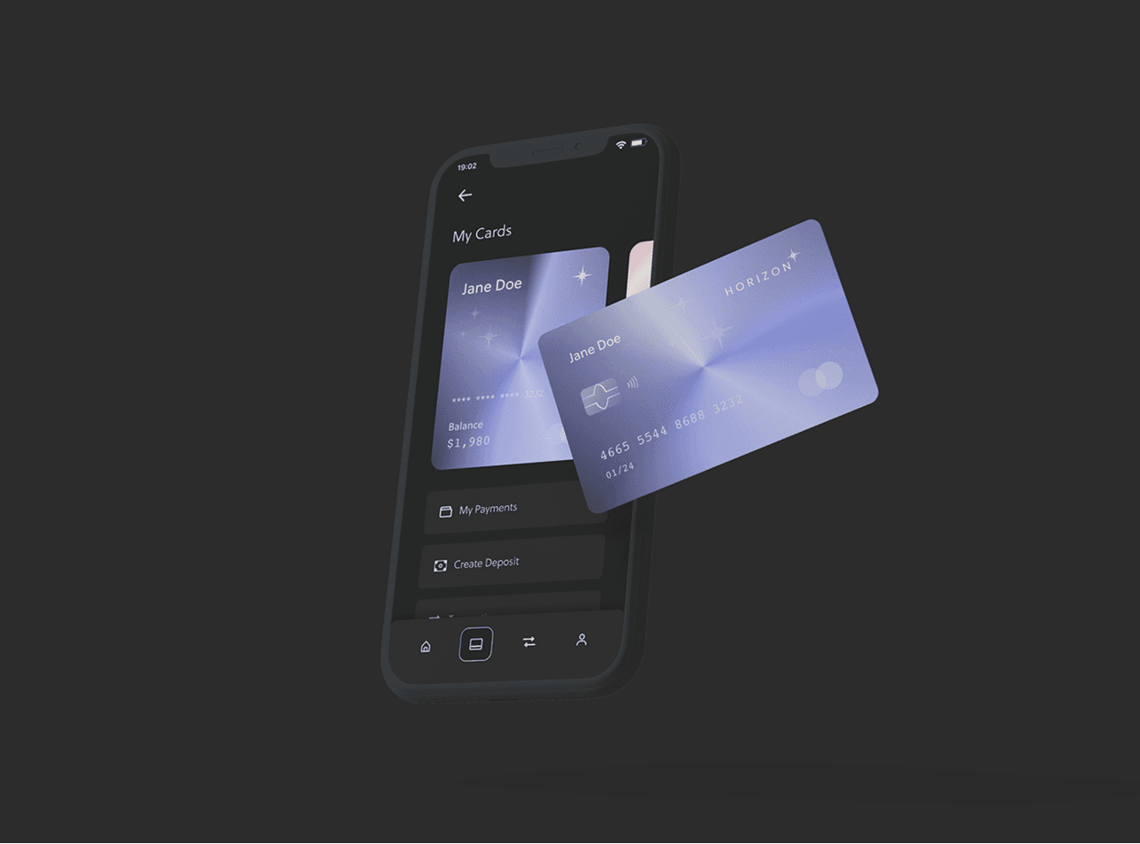 mockup of the digital and physical bank costumer card