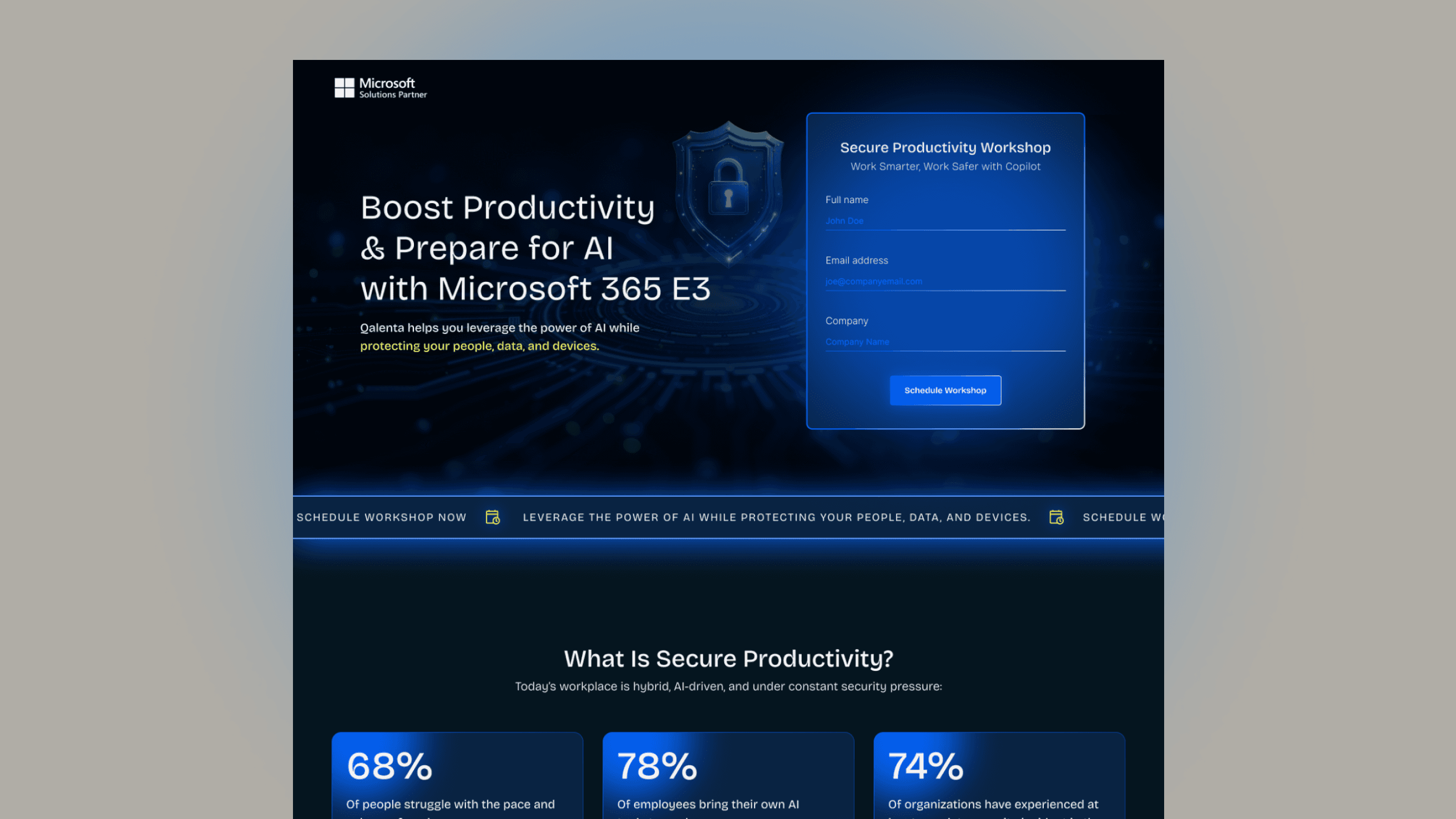 Mockup showing a Landing page of a MSFT Partner
