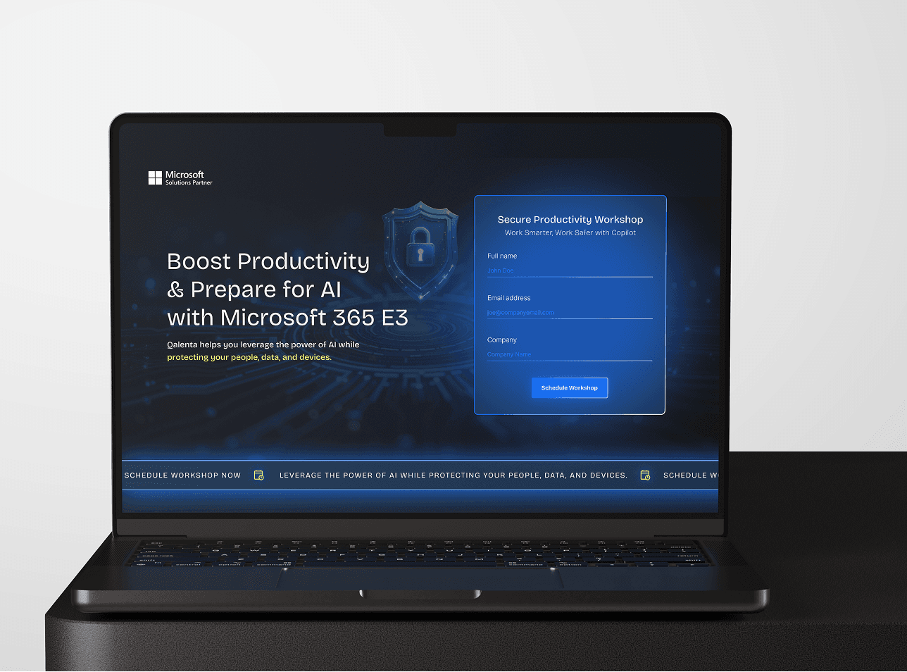 Mockup showing a Landing page of a MSFT Partner