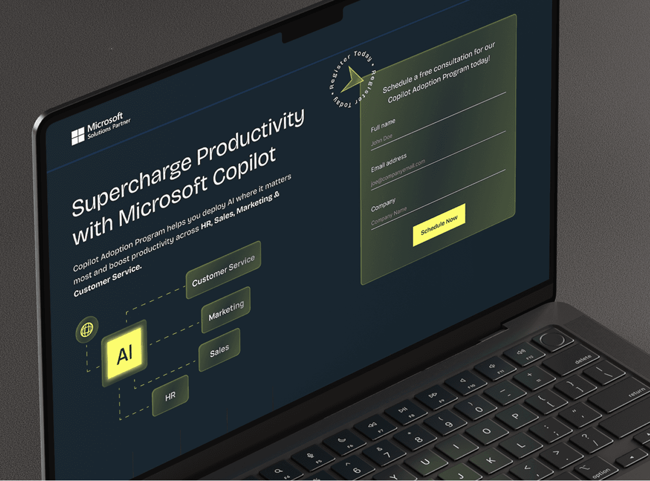 Mockup showing a Landing page of a MSFT Partner