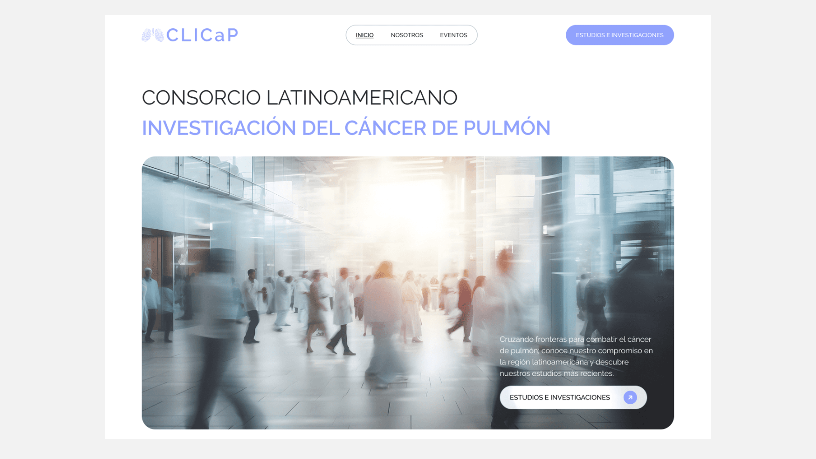 CLICaP website homepage design focused on lung cancer research