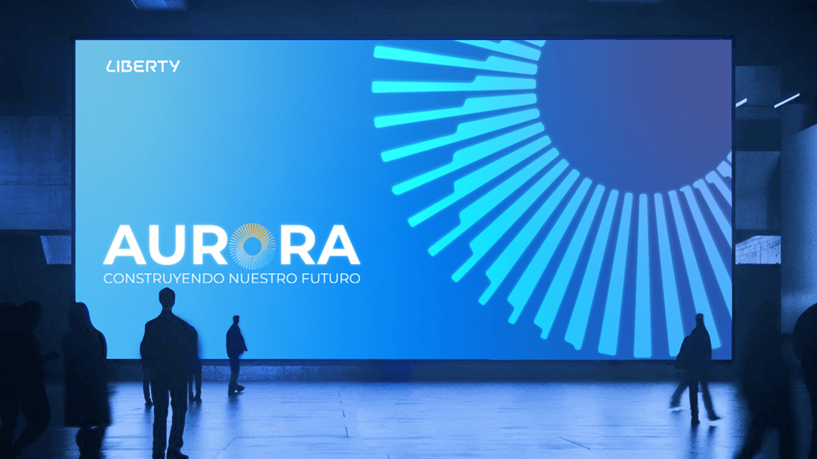 Wide Liberty Aurora campaign display combining the wordmark and radial graphics.