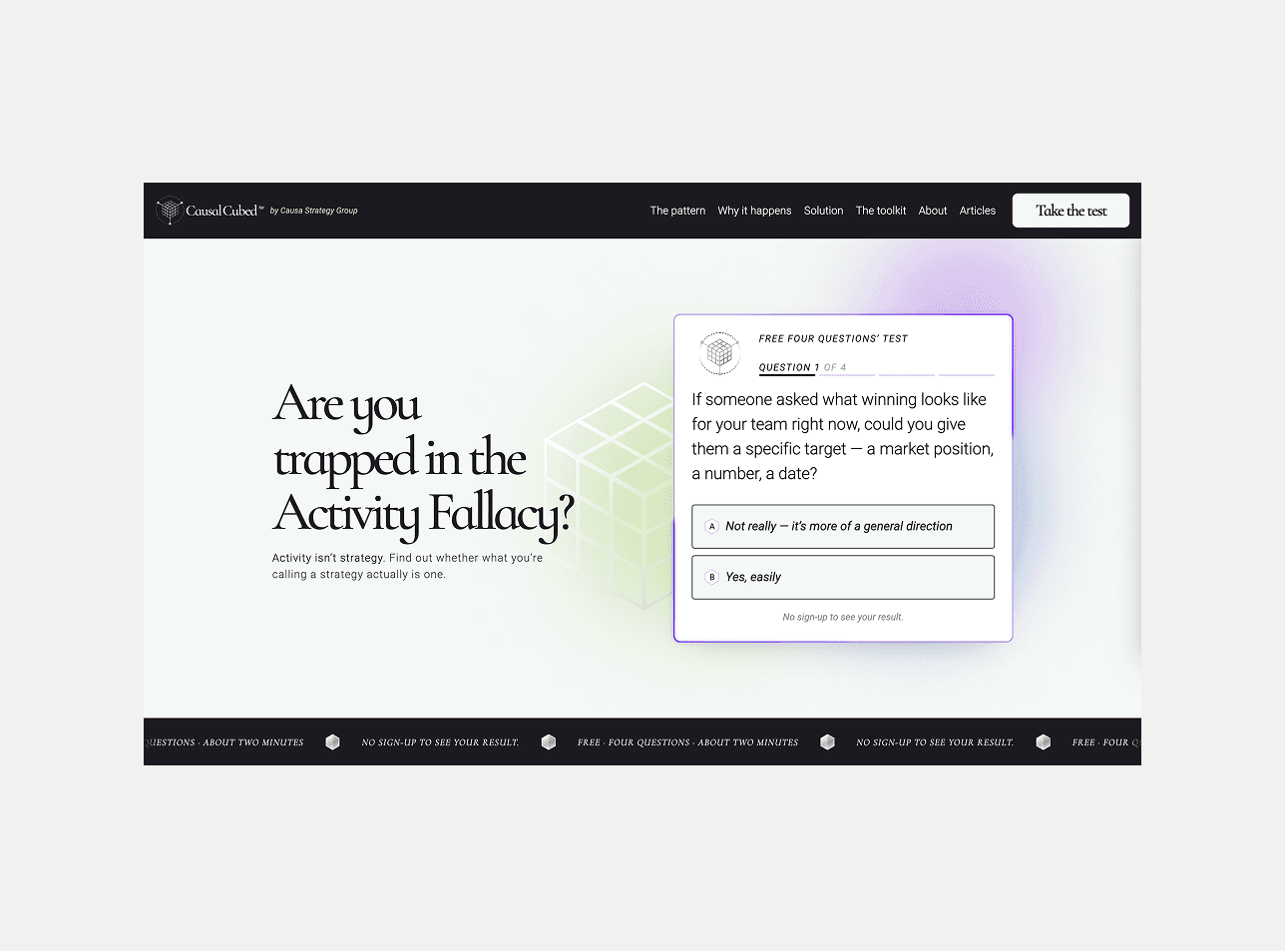 Mockup showing Causa Landing Page