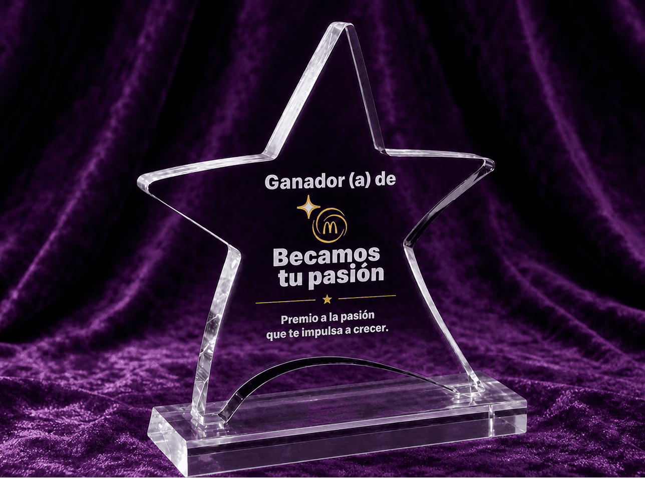 Transparent star-shaped trophy with McDonald's campaign branding