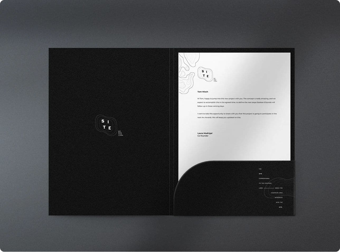 a site branded black folder open with a white A4 white template for docs