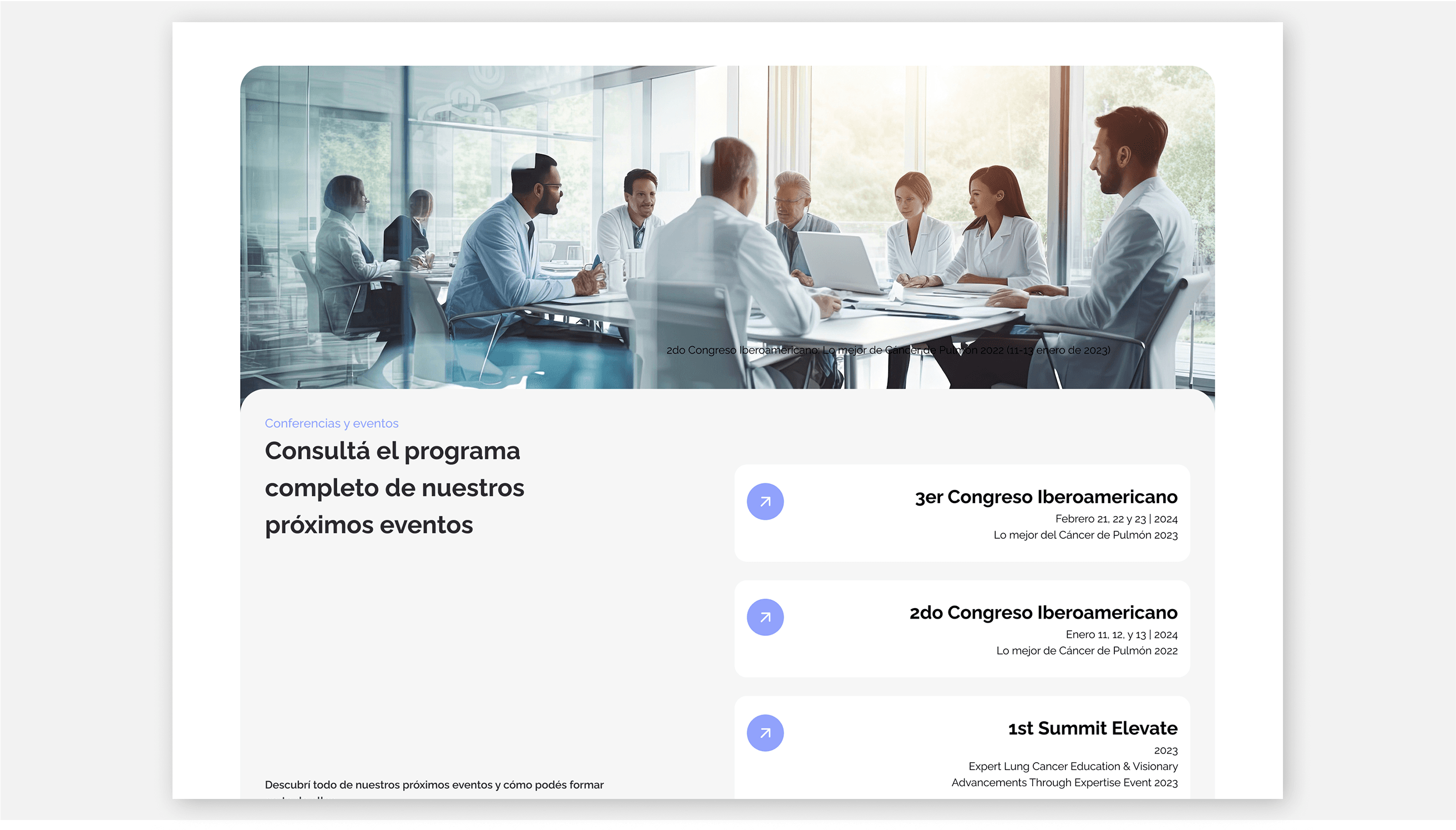 CLICaP website events page featuring medical conferences and upcoming events
